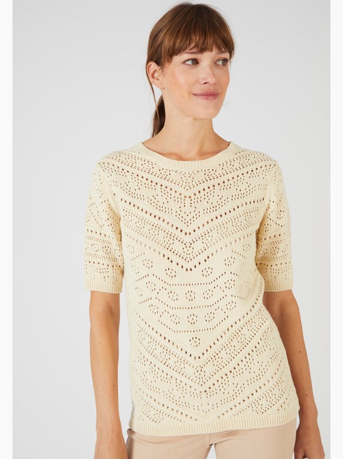Pull maille ajourée manches aux coudes - Damart - Kiabi