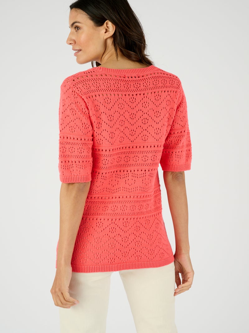 Pull maille ajourée manches aux coudes - Damart Orange corail - Kiabi