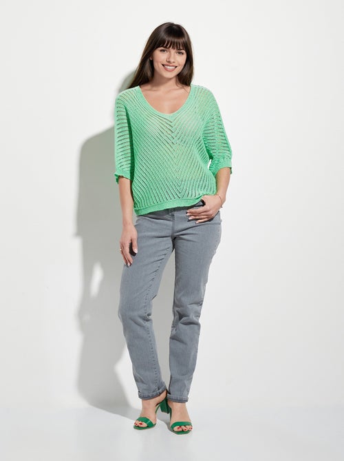 Pull maille ajourée manches chauve-souris - AFIBEL - Kiabi