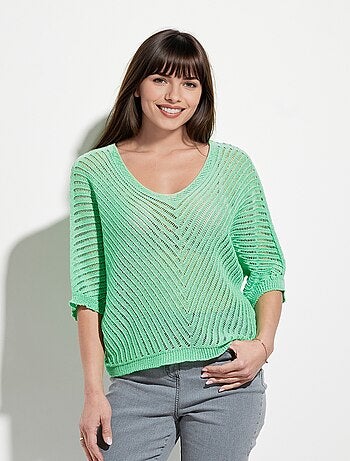 Pull maille ajourée manches chauve-souris