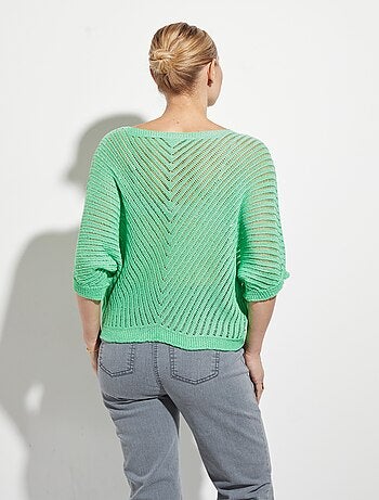 Pull maille ajourée manches chauve-souris