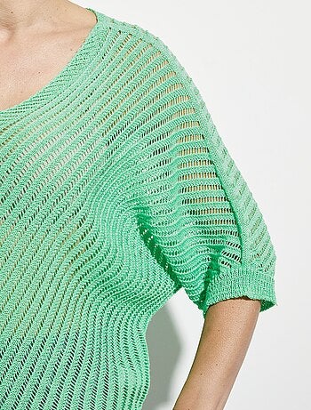 Pull maille ajourée manches chauve-souris