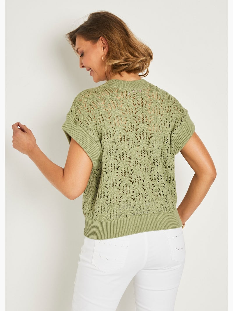 Pull maille ajourée manches courtes - AFIBEL Vert - Kiabi