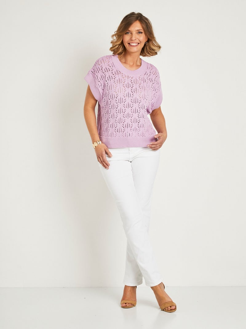 Pull maille ajourée manches courtes - AFIBEL Violet - Kiabi
