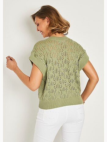 Pull maille ajourée manches courtes