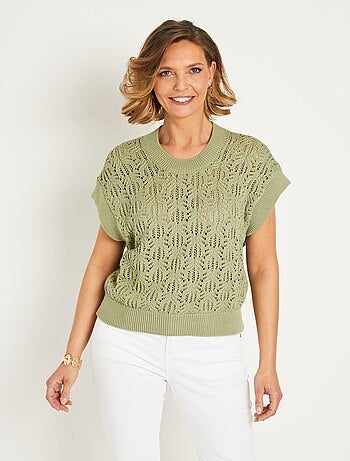 Pull maille ajourée manches courtes