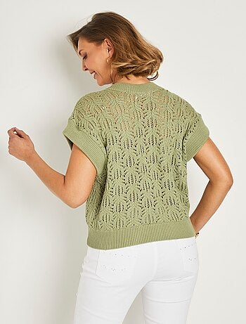 Pull maille ajourée manches courtes