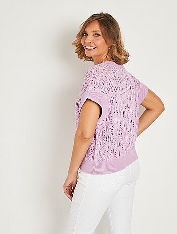 Pull maille ajourée manches courtes