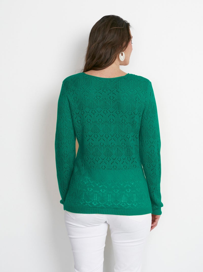 Pull maille ajourée manches longues - Afibel Vert - Kiabi