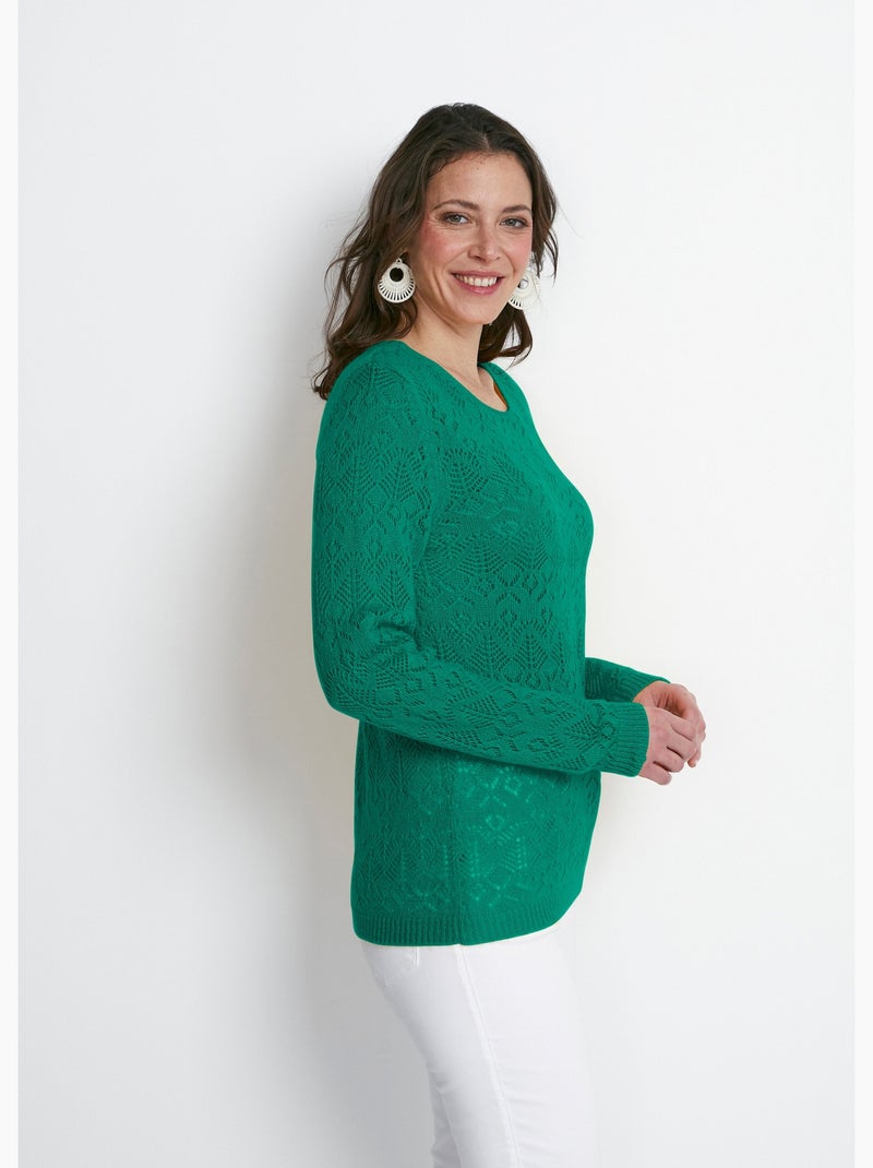 Pull maille ajourée manches longues - Afibel Vert - Kiabi