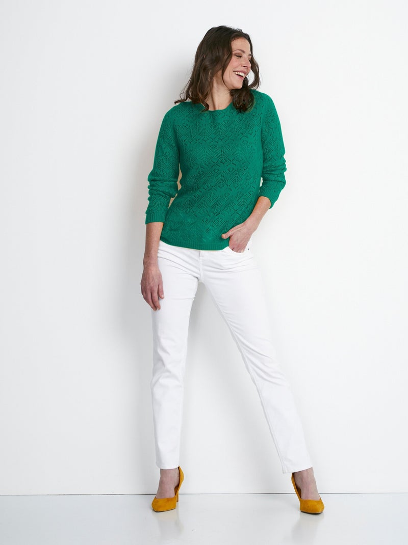 Pull maille ajourée manches longues - Afibel Vert - Kiabi