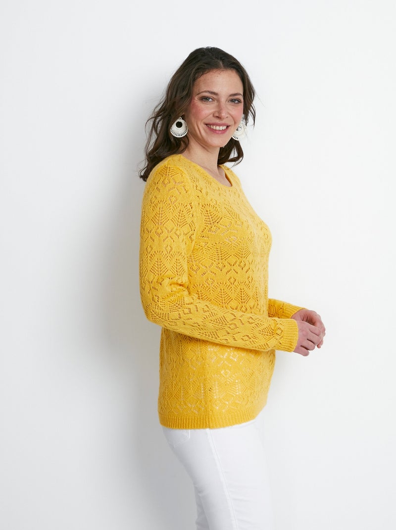 Pull maille ajourée manches longues Jaune - Kiabi