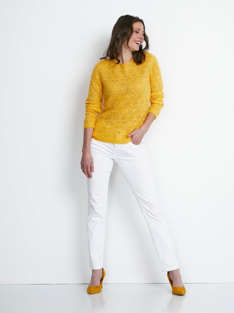 Pull maille ajourée manches longues Jaune - Kiabi