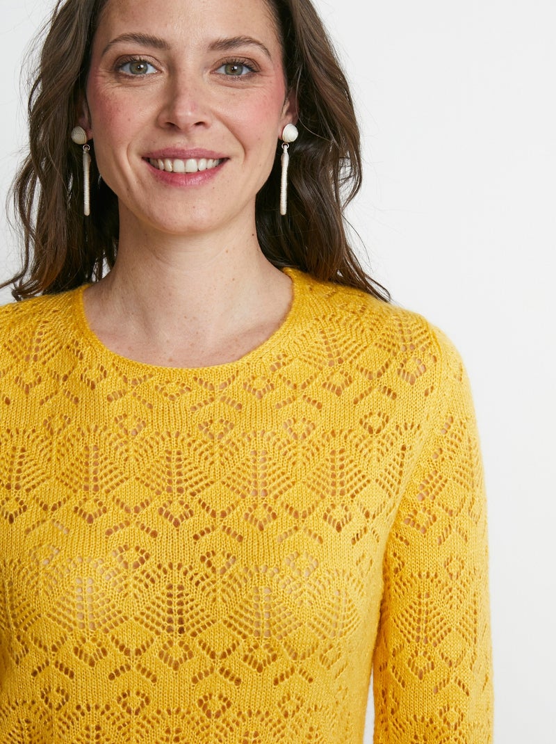 Pull maille ajourée manches longues Jaune - Kiabi