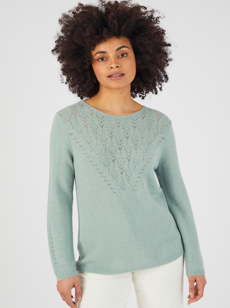 Pull maille ajourée mélange alpaga - Damart Vert jade - Kiabi