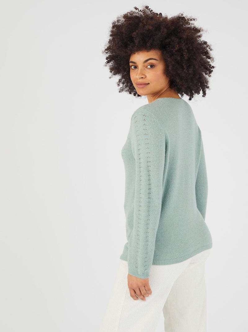 Pull maille ajourée mélange alpaga - Damart Vert jade - Kiabi