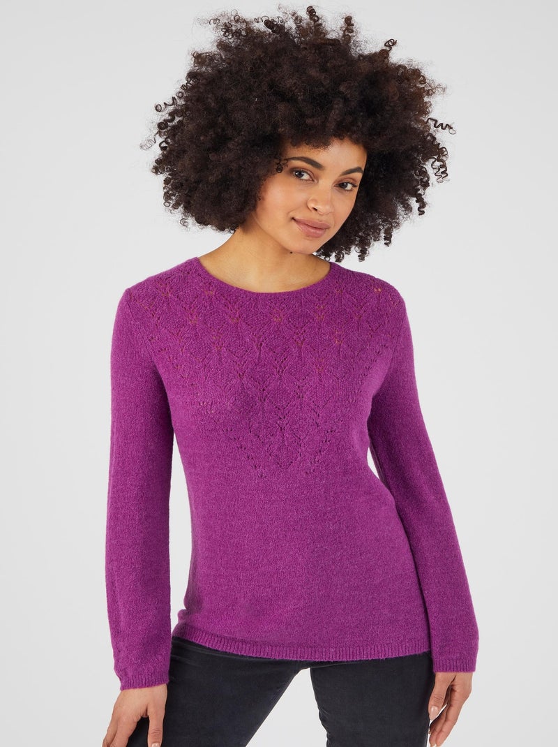 Pull maille ajourée mélange alpaga - Damart Violet - Kiabi