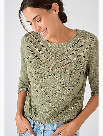 Pull maille ajourée pur coton - Damart