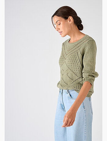 Pull maille ajourée pur coton - Damart