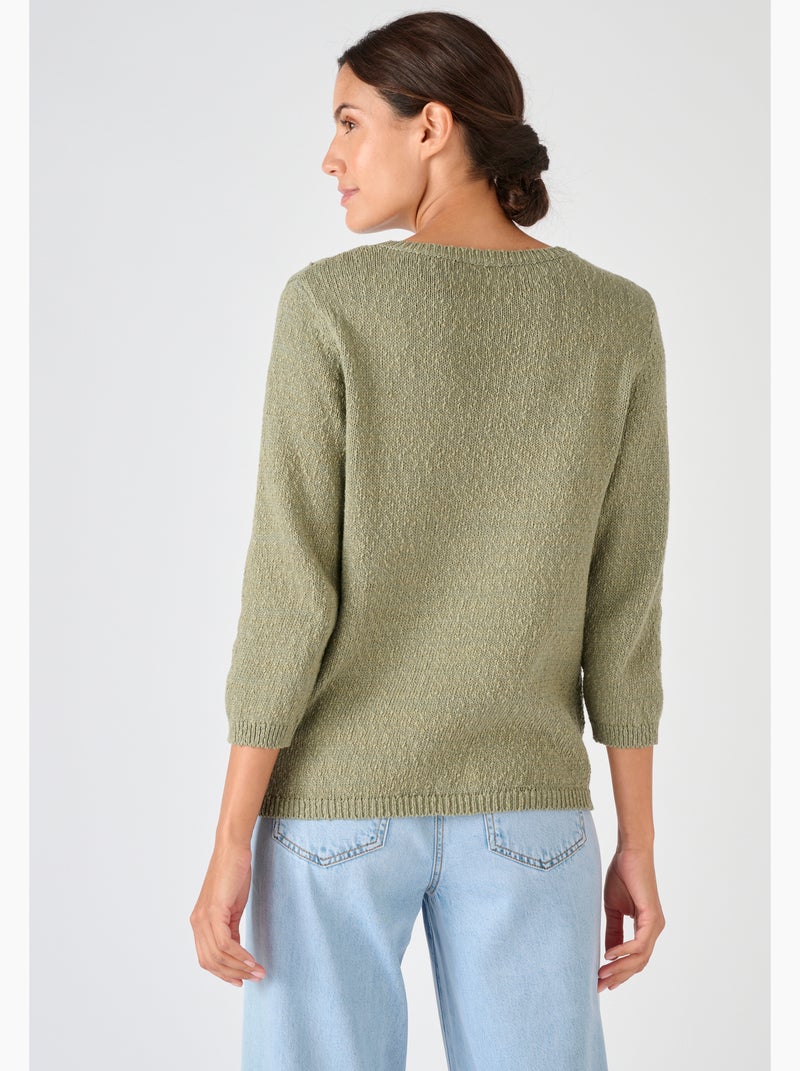 Pull maille ajourée pur coton - Damart Vert - Kiabi