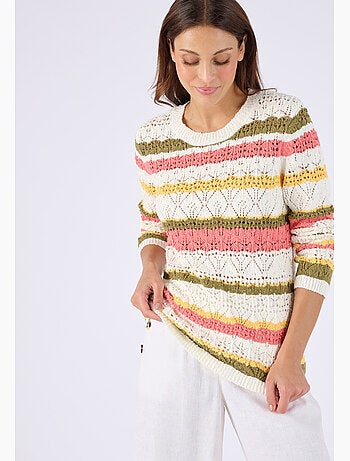 Pull maille ajourée rayé - damart