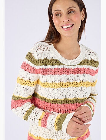 Pull maille ajourée rayé - damart