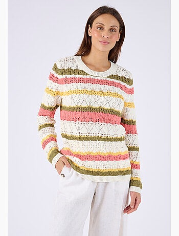 Pull maille ajourée rayé - damart