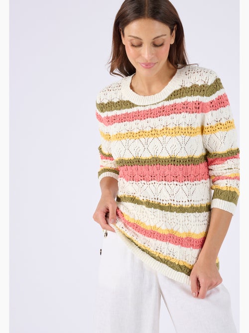 Pull maille ajourée rayé - Damart - Kiabi