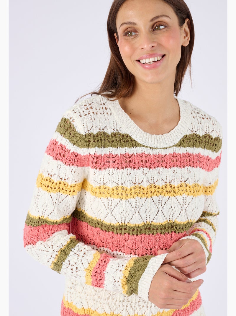 Pull maille ajourée rayé - damart Multicolore - Kiabi