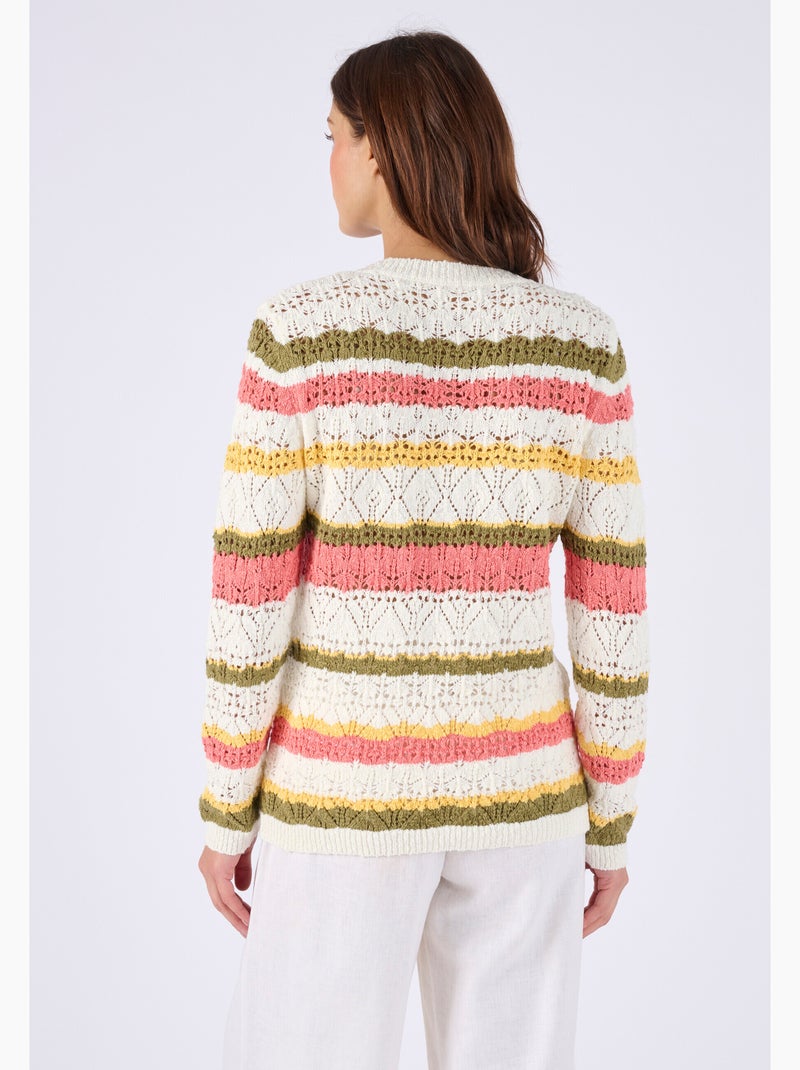 Pull maille ajourée rayé - damart Multicolore - Kiabi
