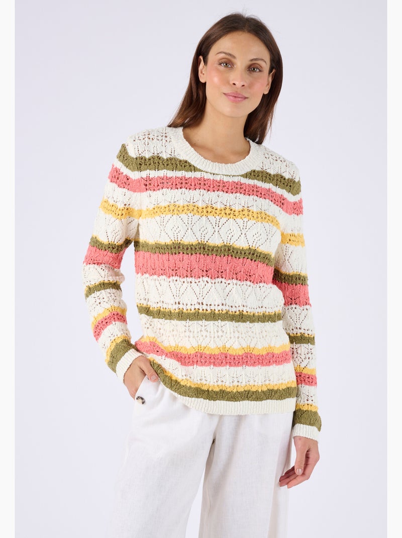 Pull maille ajourée rayé - damart Multicolore - Kiabi