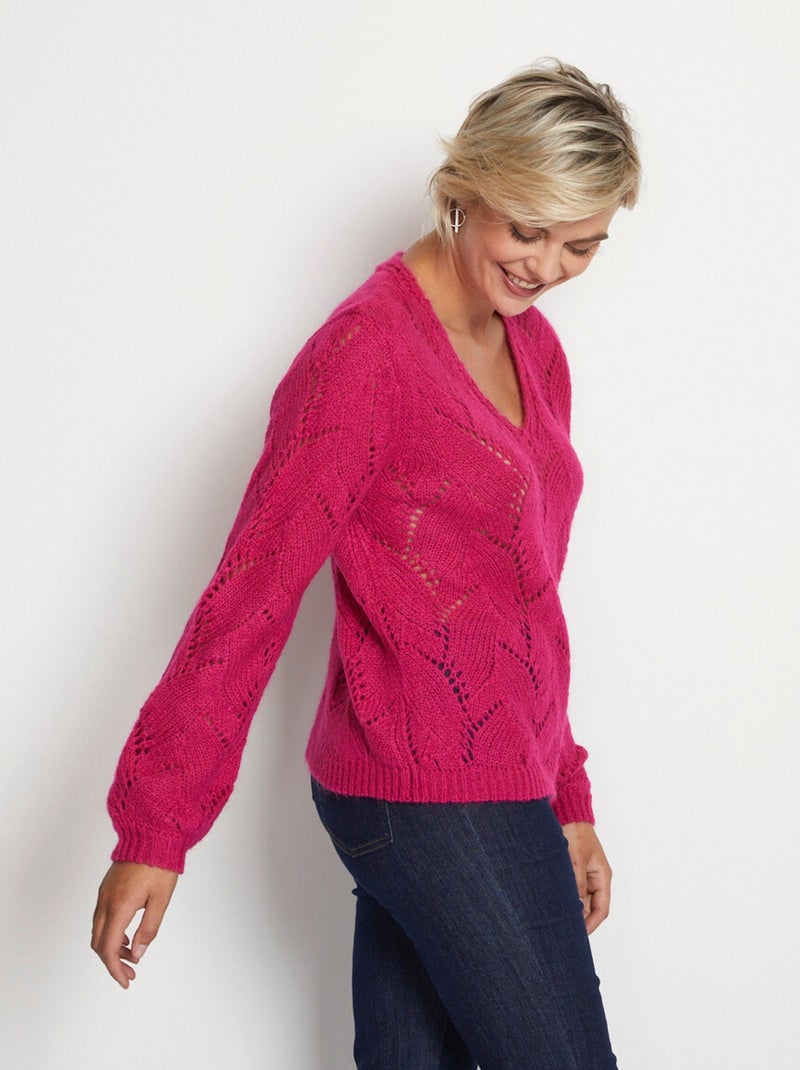 Pull maille ajourée Rose fushia - Kiabi