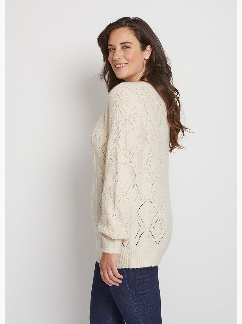 Pull maille ajourée scintillante col rond Beige sable - Kiabi
