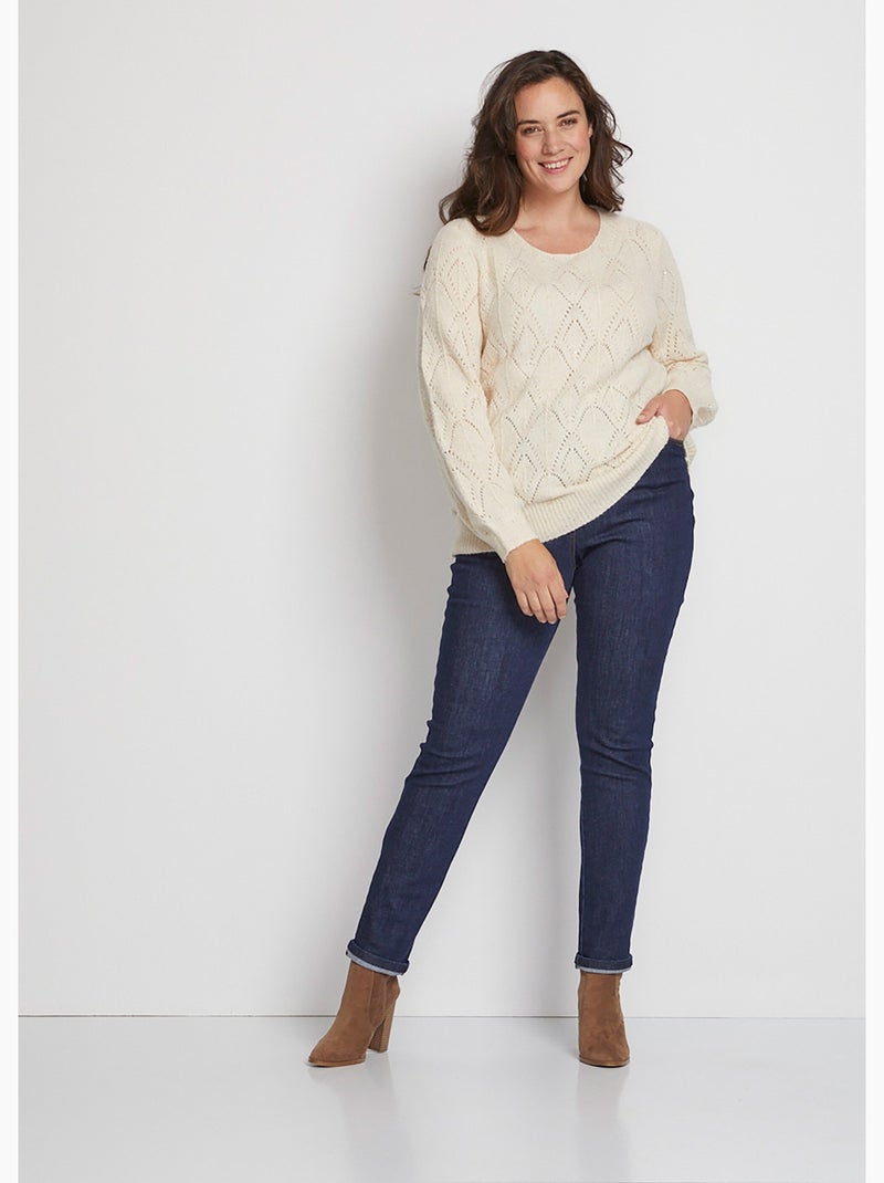 Pull maille ajourée scintillante col rond Beige sable - Kiabi
