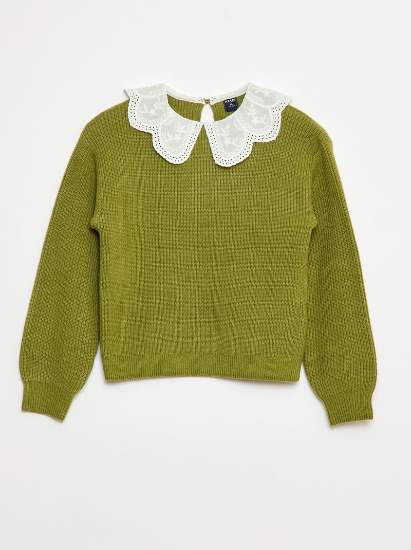 Pull maillé avec col claudine Kaki - Kiabi