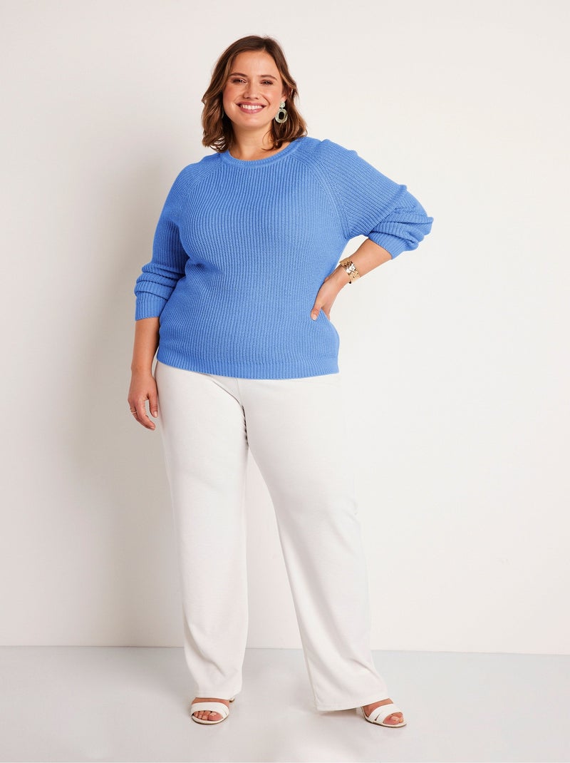 Pull maille brillante col rond - Afibel Bleu - Kiabi