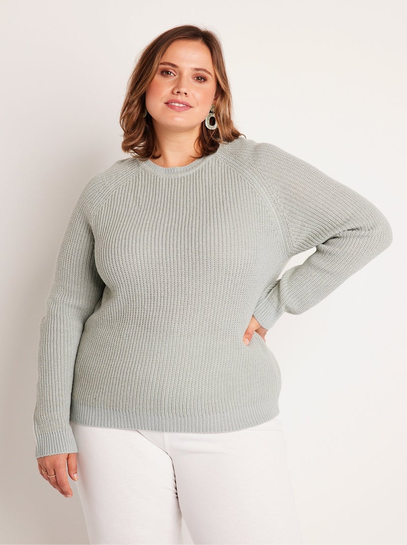 Pull maille brillante col rond Vert - Kiabi