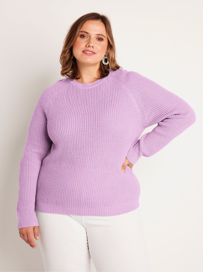 Pull maille brillante col rond Violet - Kiabi