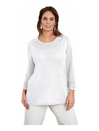 Pull maille brillante détails ajourés