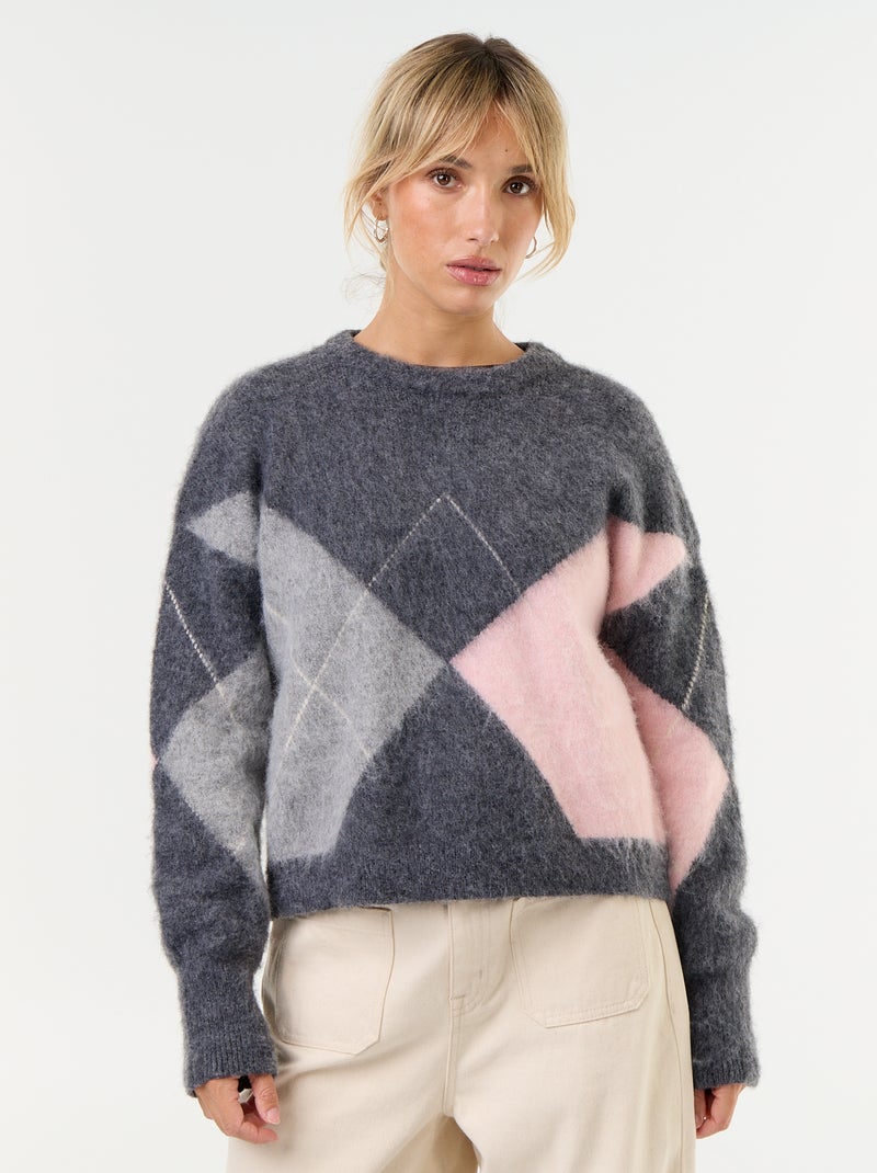 Pull maille chaude avec laine à col rond Gris - Kiabi