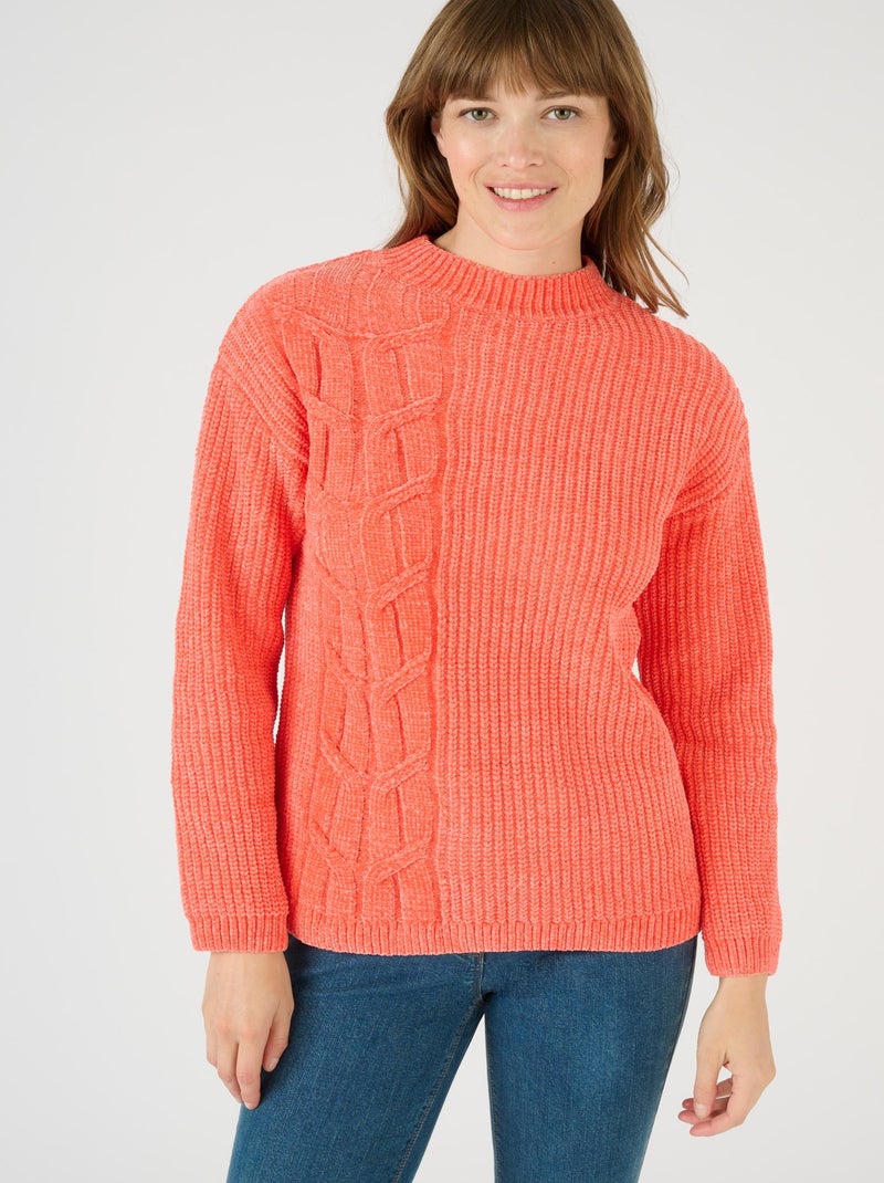 Pull maille chenille torsadé - Damart Orange corail - Kiabi