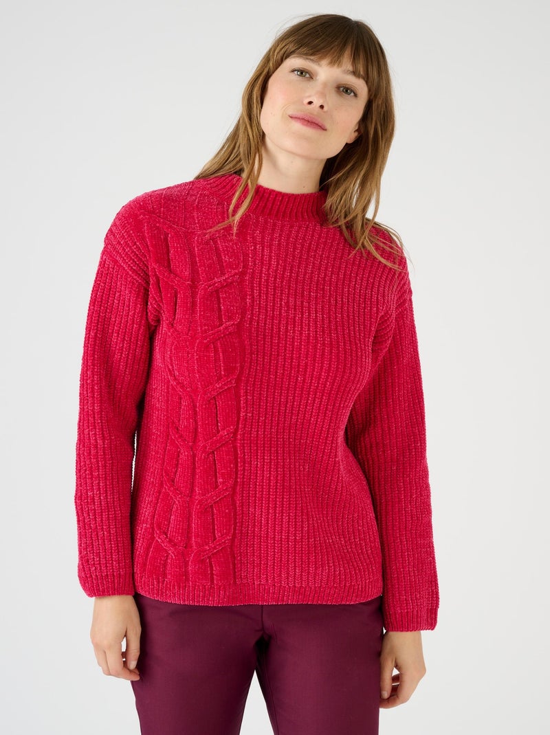 Pull maille chenille torsadé - Damart Rouge cerise - Kiabi