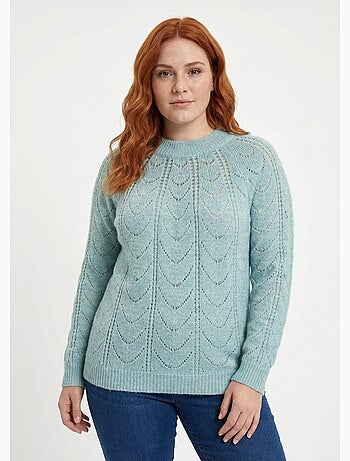 Pull maille chinée ajourée col rond - Afibel