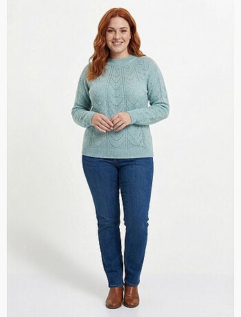 Pull maille chinée ajourée col rond - Afibel