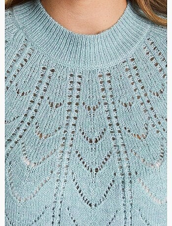 Pull maille chinée ajourée col rond - Afibel