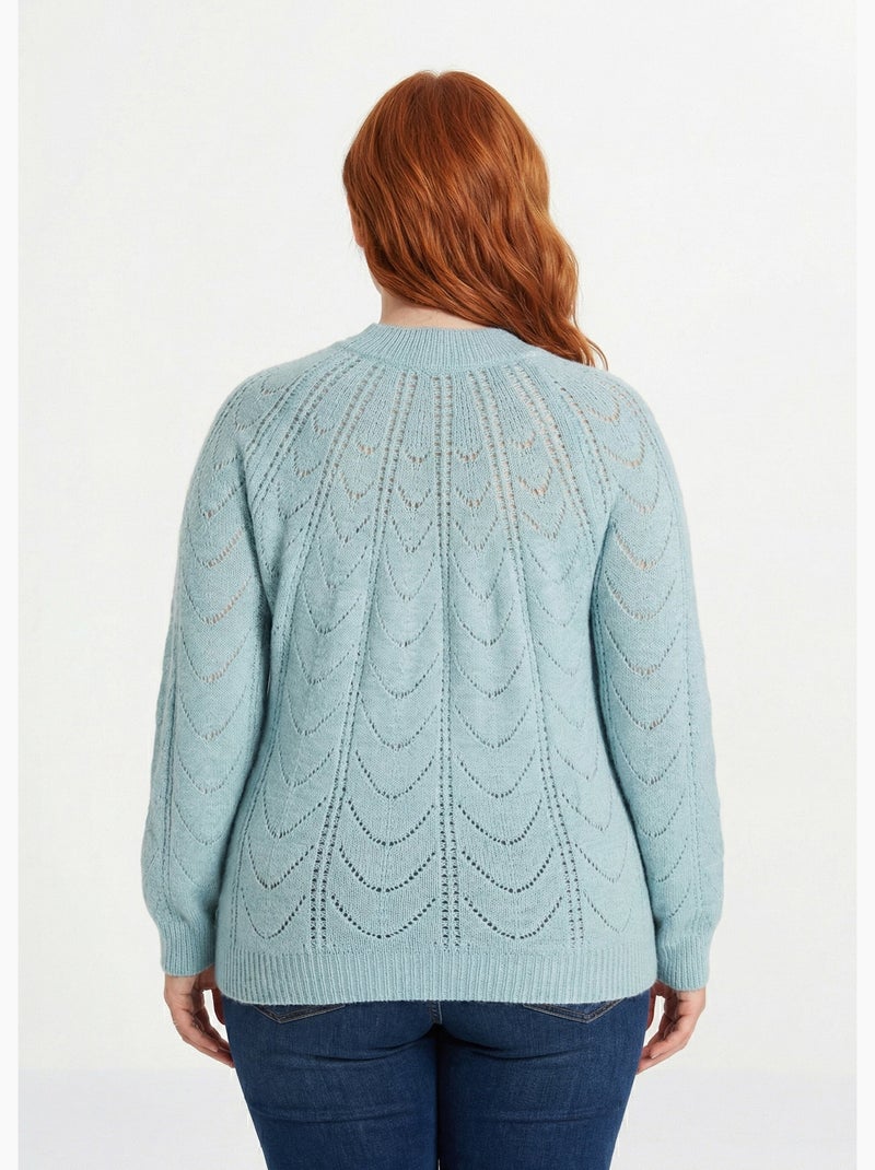 Pull maille chinée ajourée col rond - Afibel Bleu aqua - Kiabi
