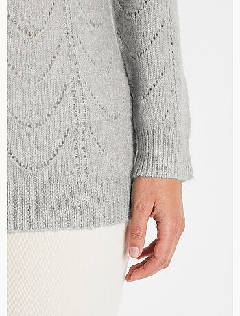 Pull maille chinée ajourée col rond - Afibel