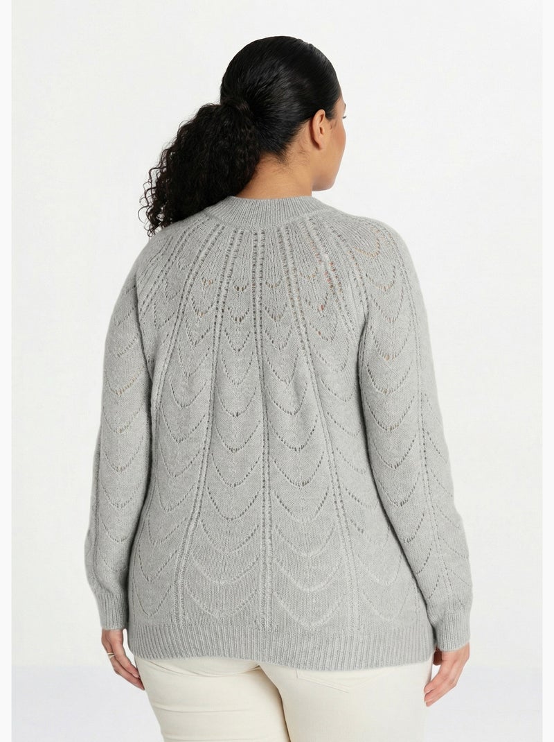 Pull maille chinée ajourée col rond - Afibel Gris chiné - Kiabi