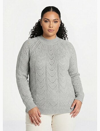 Pull maille chinée ajourée col rond - Afibel