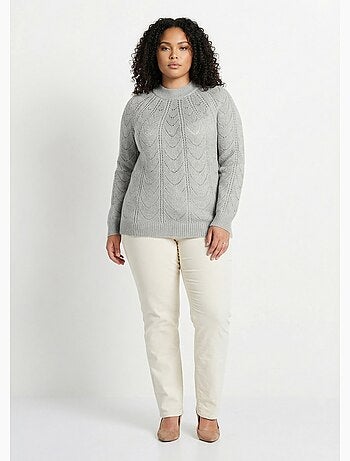 Pull maille chinée ajourée col rond - Afibel